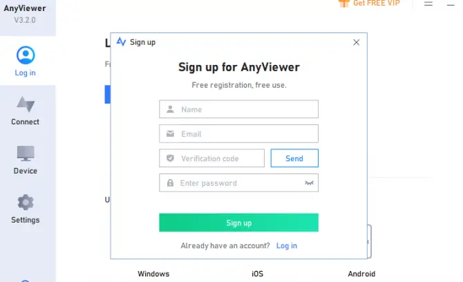 AnyViewer - sign up page