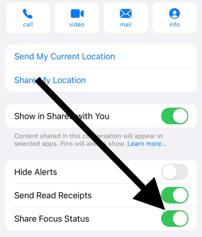 turn off share focus status for certain people