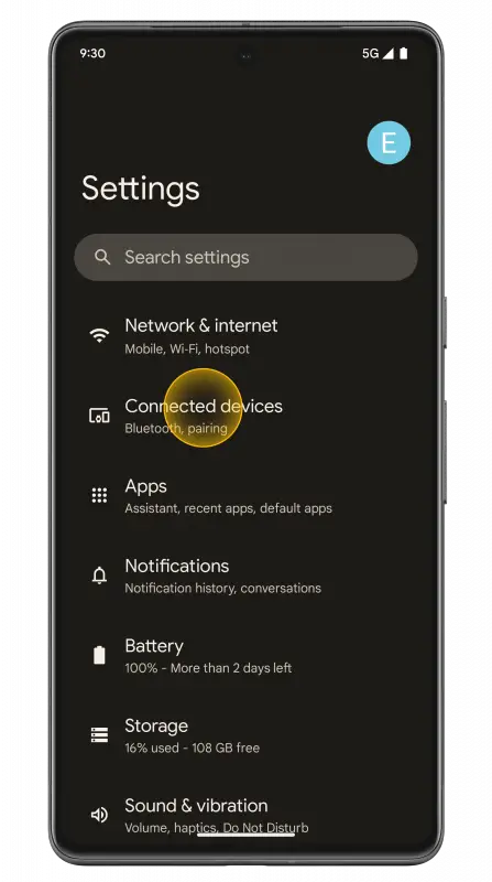 go to settings then connected devices
