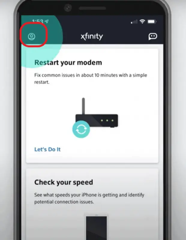 restart Xfinity modem from Xfinity app