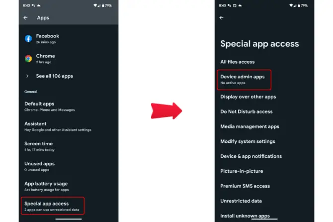 special app access - device admin apps