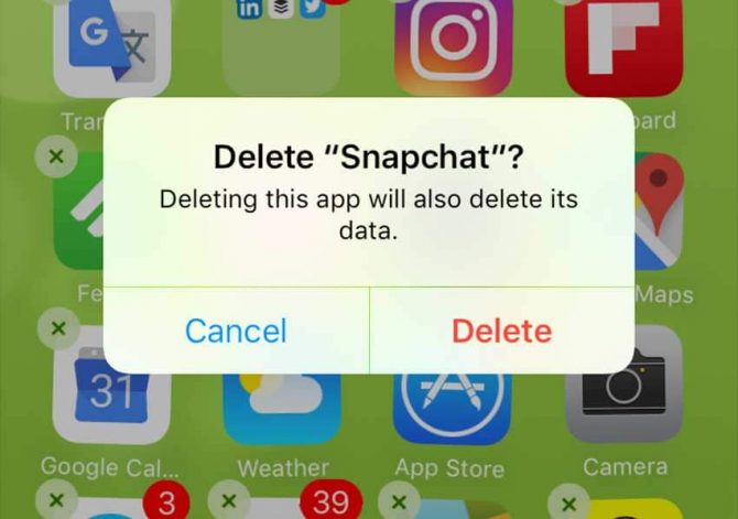 uninstall snapchat on iphone