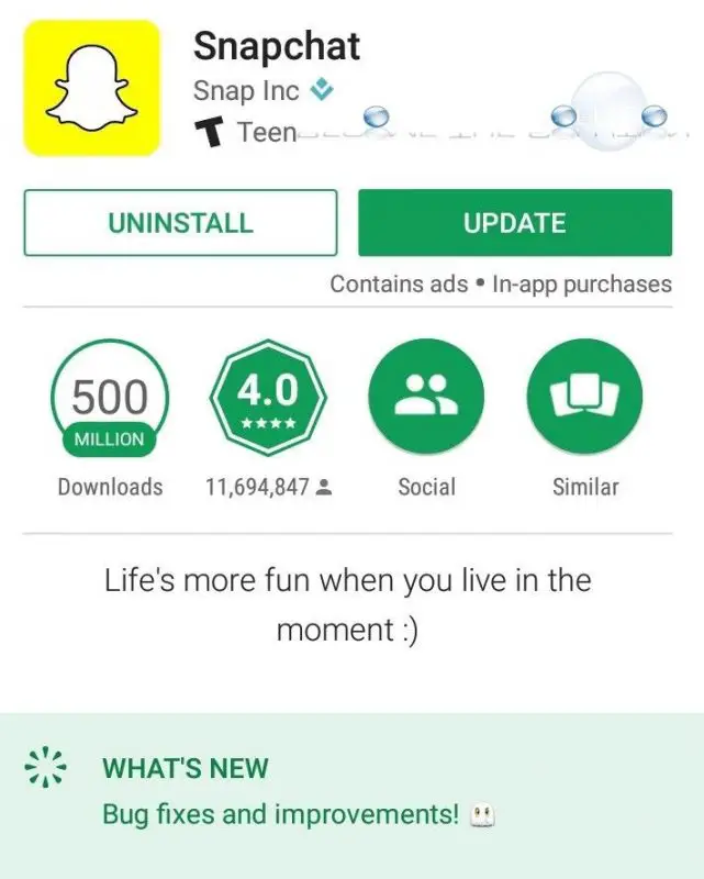 update snapchat in Google Play